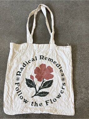 Cream Canvas Tote with Pink Floral Graphic -